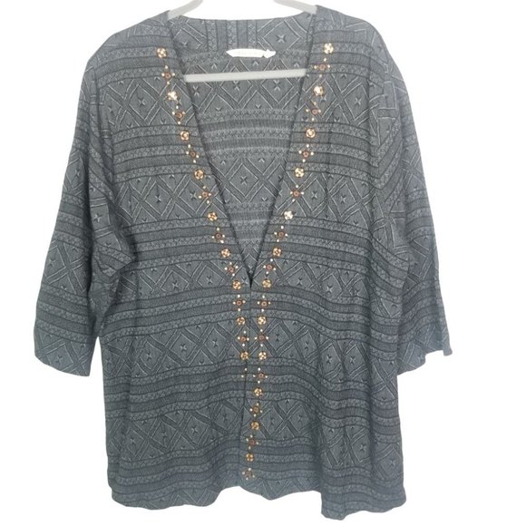 Soft Surroundings Blouse Womens 3X Gray Geometric - Picture 1 of 9